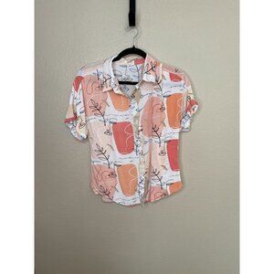 Sunburst Womens Pink Blouse Small rayon short sleeve button up collared